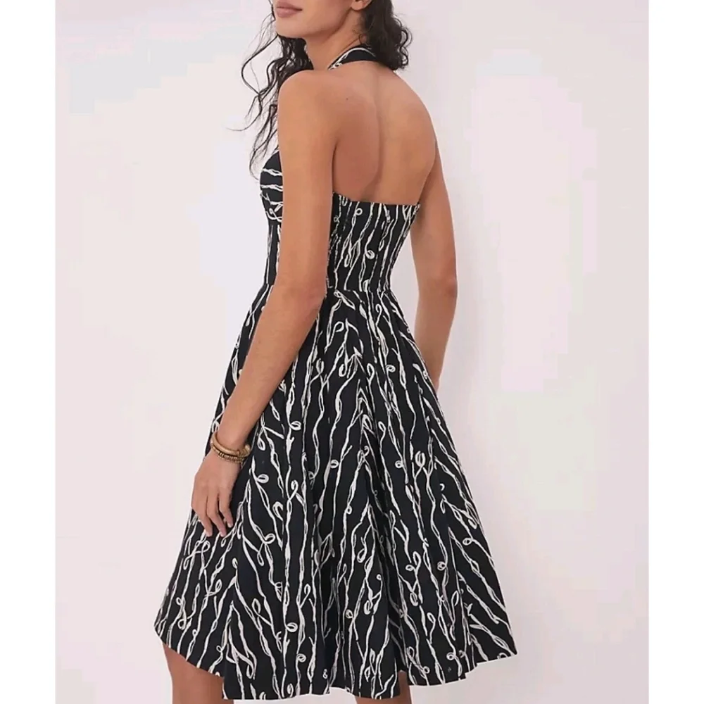 Anthropologie Girls of Savoy Cerys Dress Size 0 Halter 60s Black White Midi - Picture 2 of 10